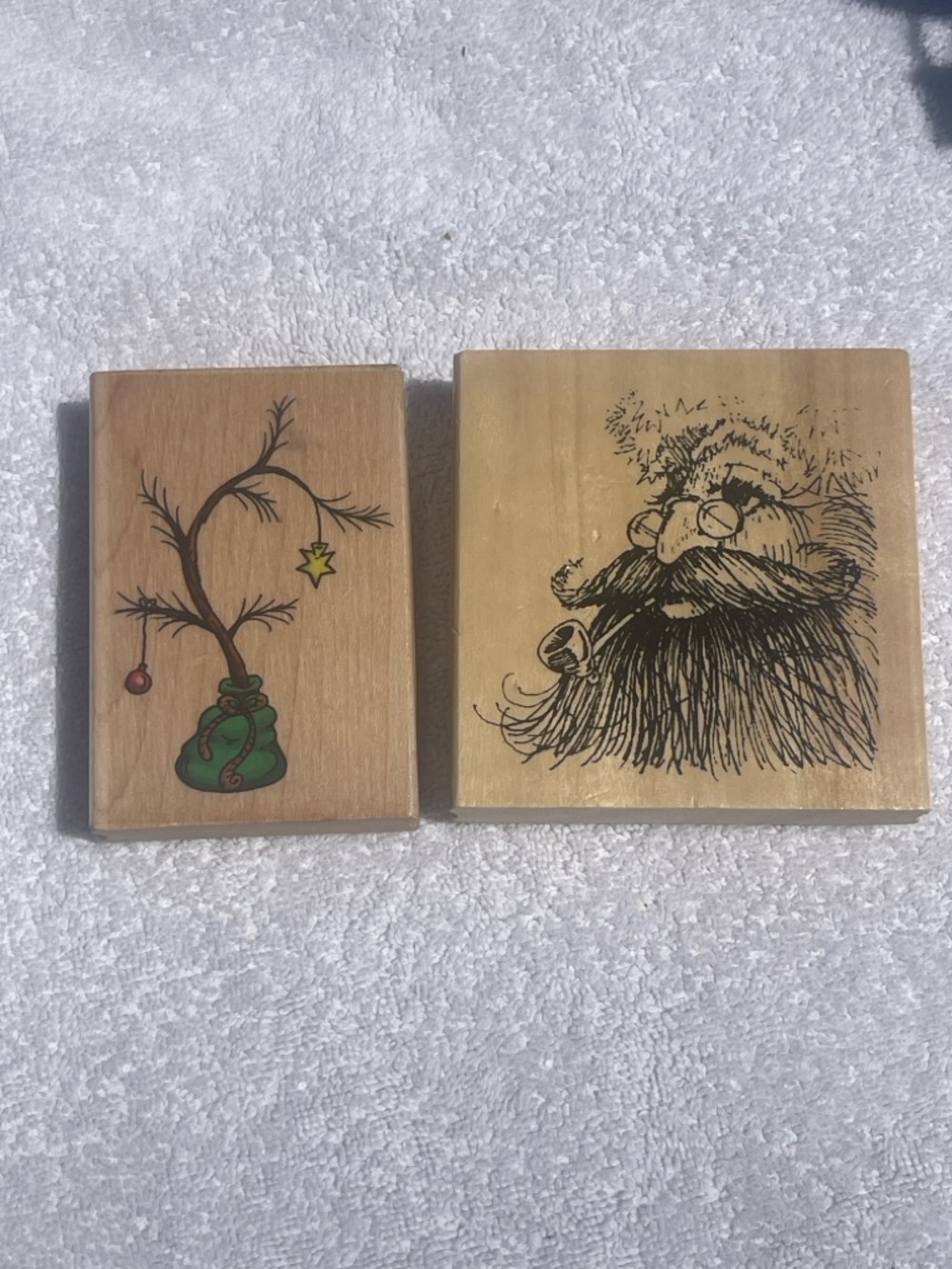 Wooden Holiday Stamp Set - Green Charlie Brown Tree & Santa Face
